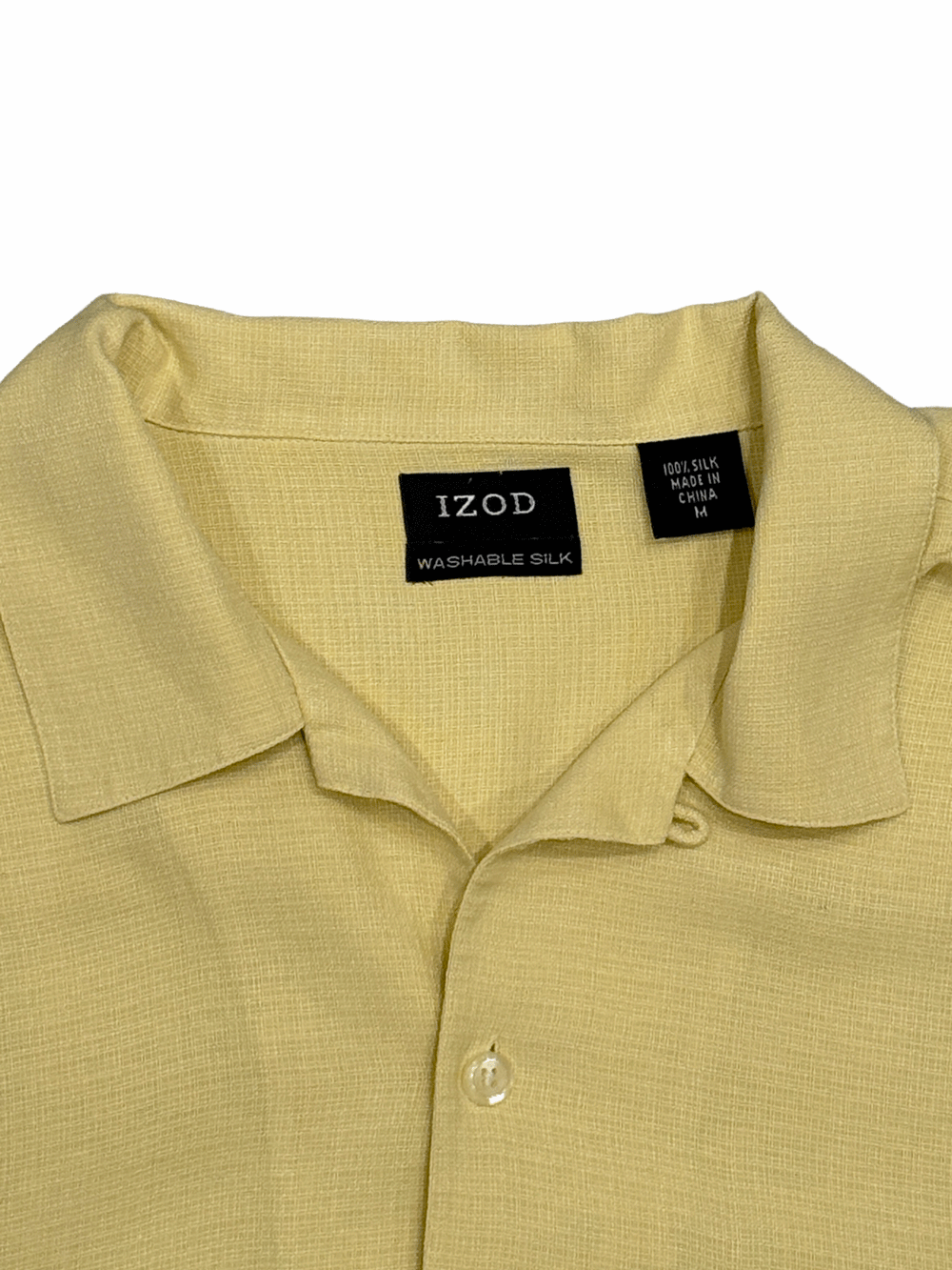 "IZOD" Washable Silk Yellow Open Collar Shirt