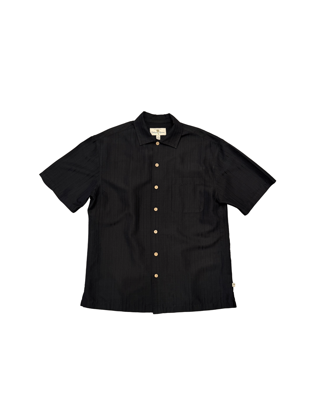 "Island Shores" Rayon Blend Black Open Collar Shirt