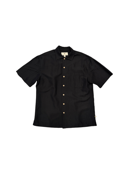 "Island Shores" Rayon Blend Black Open Collar Shirt