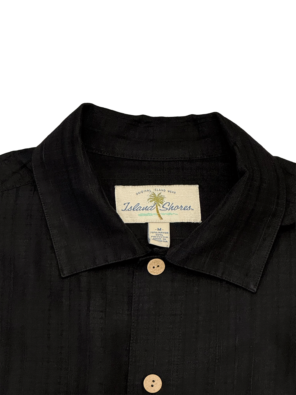 "Island Shores" Rayon Blend Black Open Collar Shirt