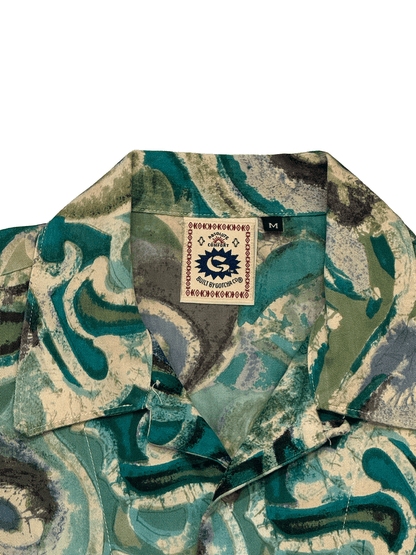 "Gotcha" Abstract Wave Green Open Collar Shirt