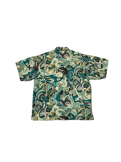 "Gotcha" Abstract Wave Green Open Collar Shirt