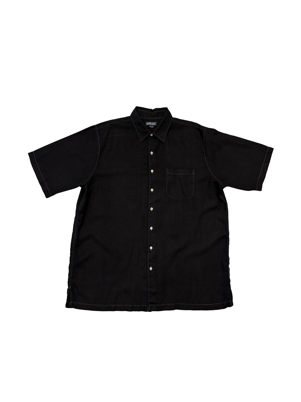 "LANDS' END" 100% Linen Black Contrast Stitch Shirt