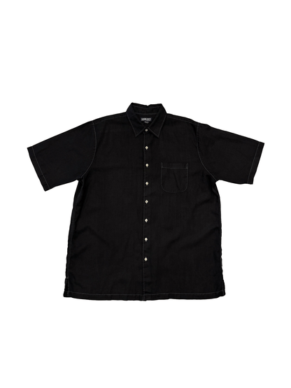 "LANDS' END" 100% Linen Black Contrast Stitch Shirt