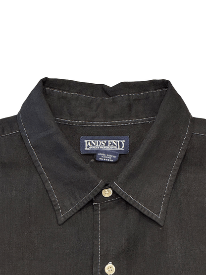 "LANDS' END" 100% Linen Black Contrast Stitch Shirt