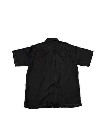 "LANDS' END" 100% Linen Black Contrast Stitch Shirt