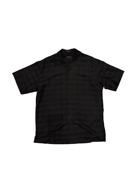 "Perry Ellis" Black Open Collar Plaid Shirt