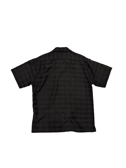 "Perry Ellis" Black Open Collar Plaid Shirt