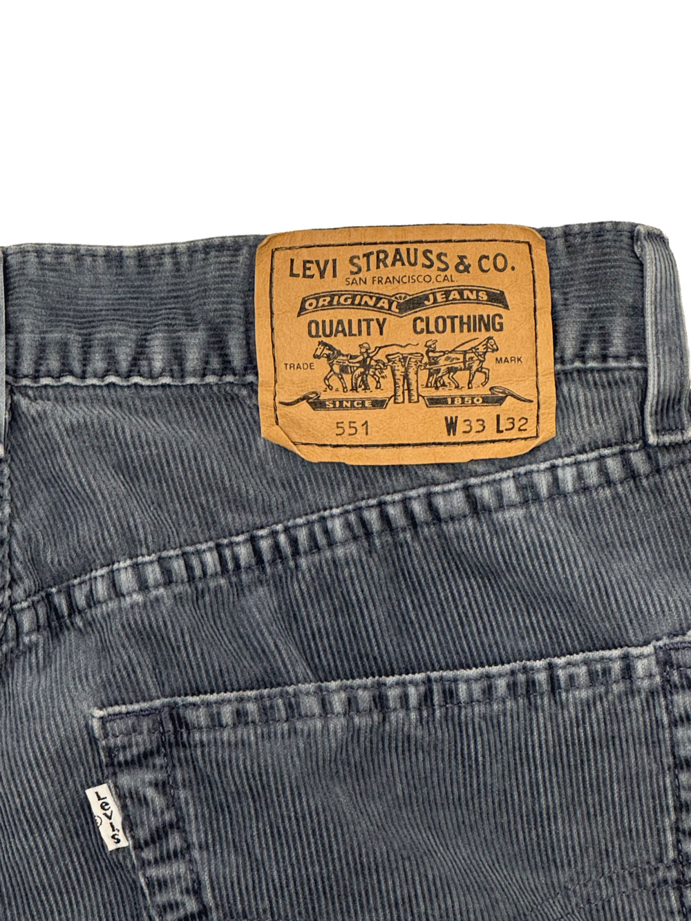 "Levi's 551" Straight Fit Charcoal Grey Corduroy Pants