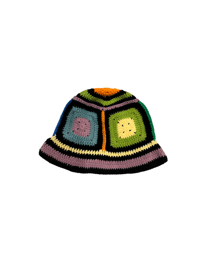 "Granny Square" Crochet Multi-Color Knit Bucket Hat