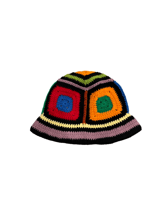 "Granny Square" Crochet Multi-Color Knit Bucket Hat