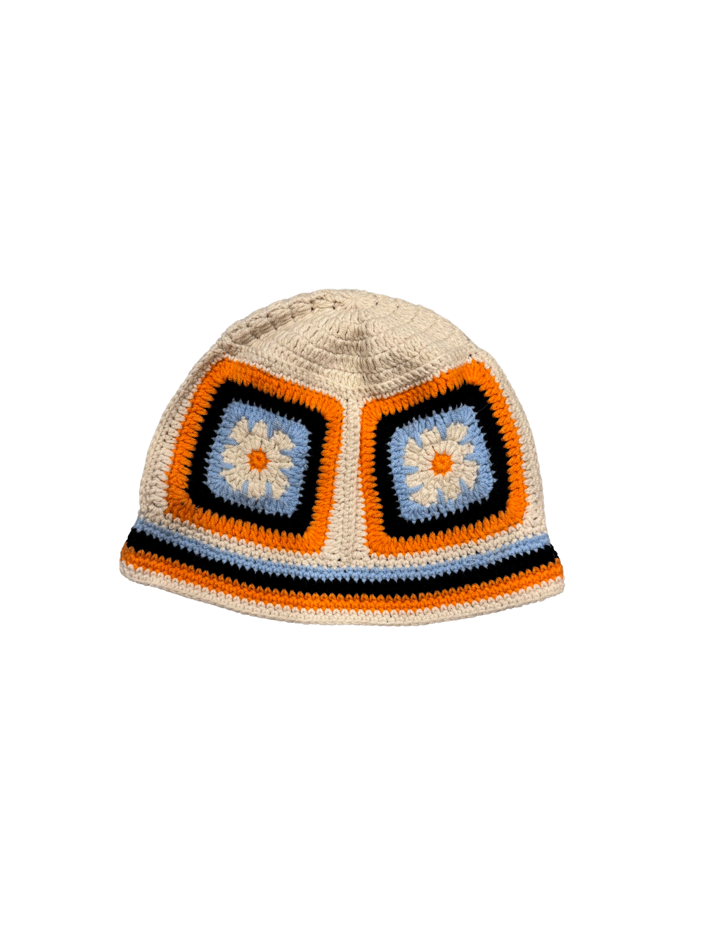 "Granny Square" Crochet Flower Knit Bucket Hat