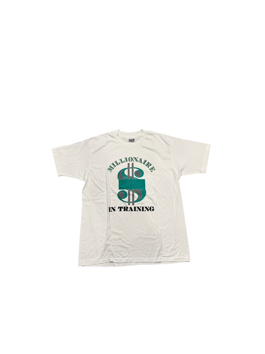 "MILLIONAIRE IN TRAINING" Vintage White Graphic T-Shirt