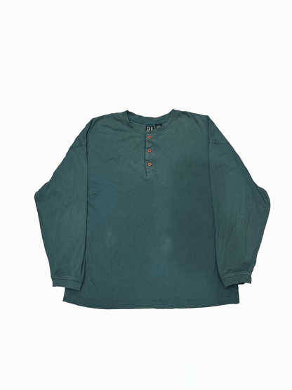 90'S "GAP"3-Button Henley Neck Long Sleeve T-Shirt