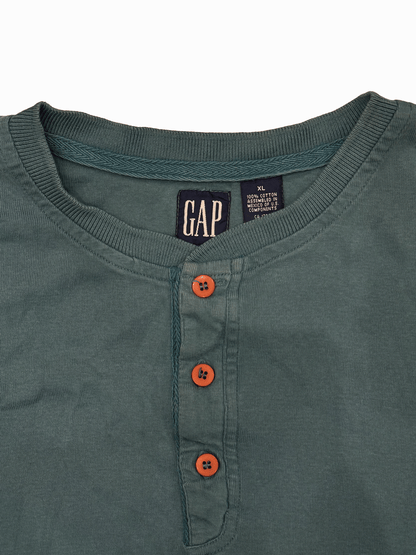 90'S "GAP"3-Button Henley Neck Long Sleeve T-Shirt