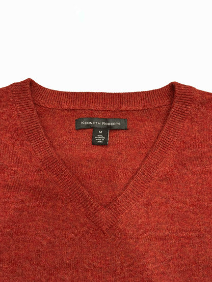 "KENNETH ROBERTS" 100% Cashmere V-Neck Knit Sweater