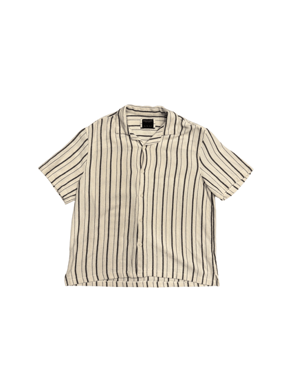 "DENIM & FLOWER" Texture Stripe Open Collar Shirt