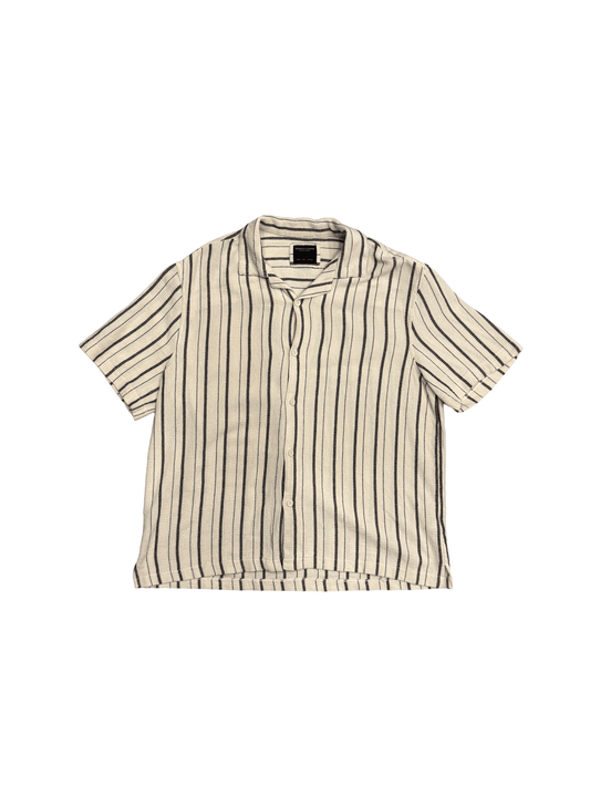 "DENIM & FLOWER" Texture Stripe Open Collar Shirt