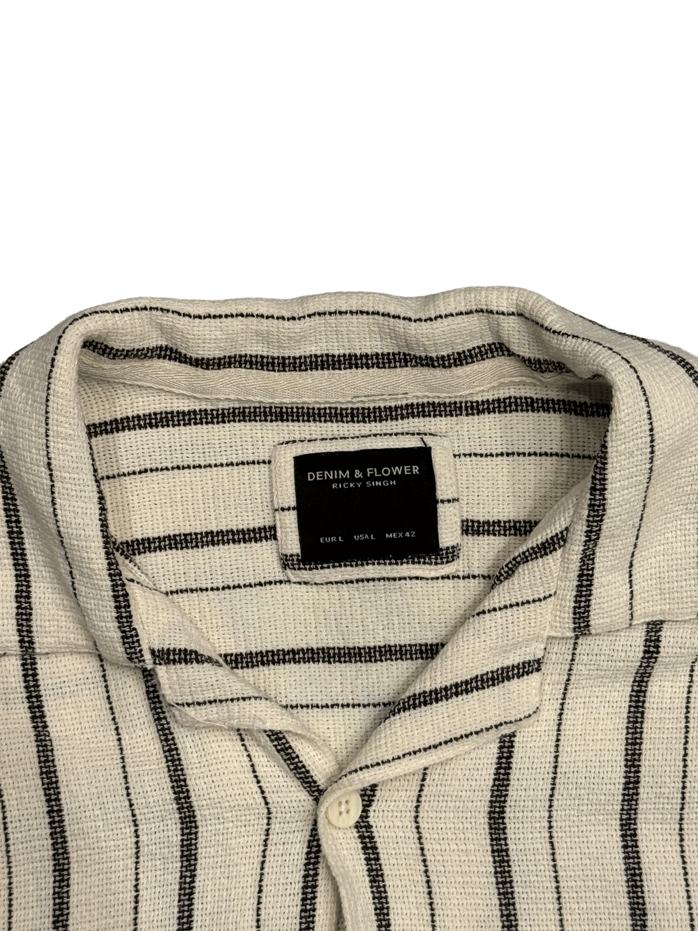 "DENIM & FLOWER" Texture Stripe Open Collar Shirt