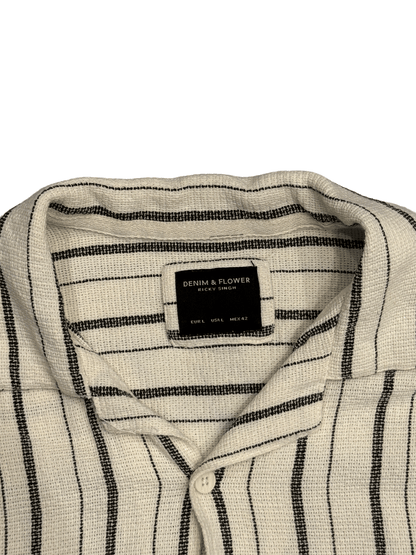 "DENIM & FLOWER" Texture Stripe Open Collar Shirt
