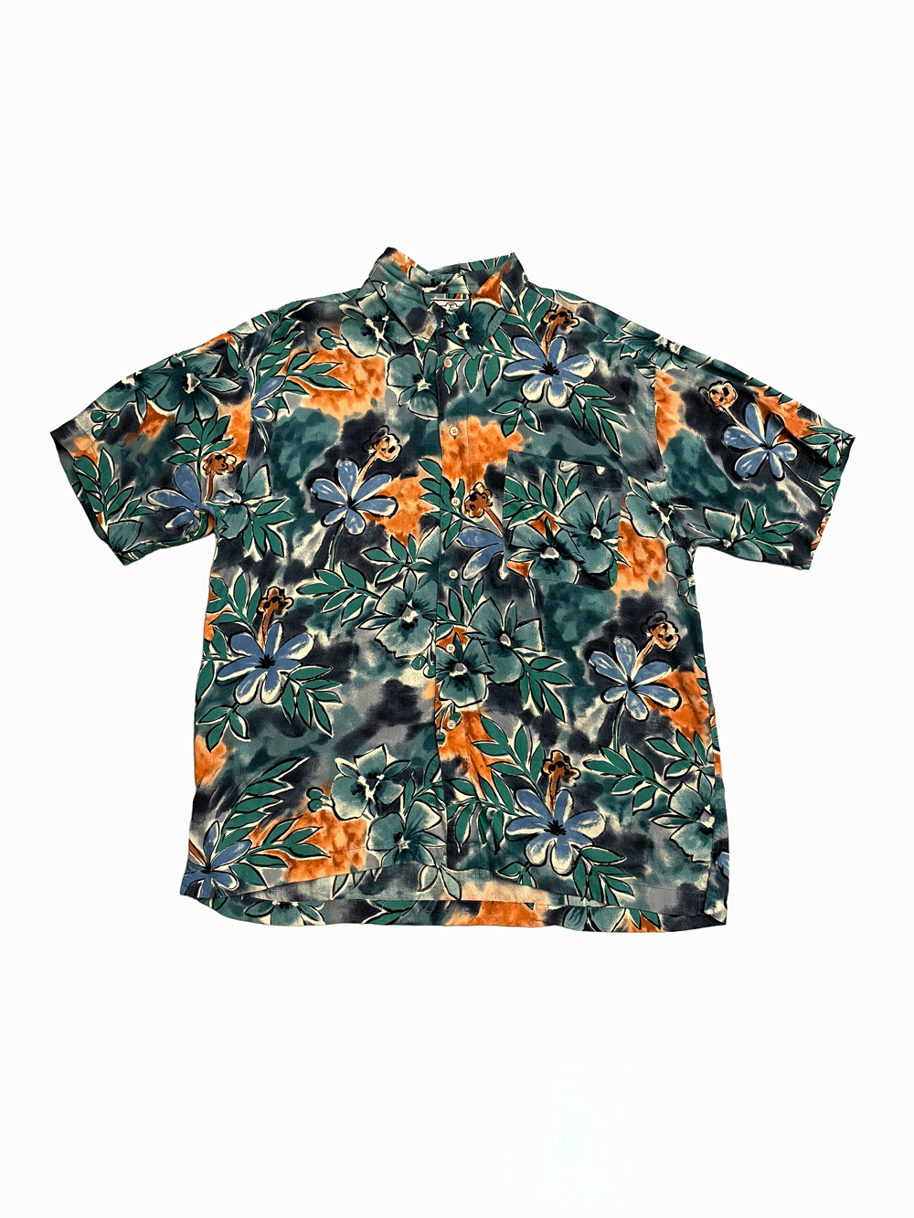 "M.E. SPORT" Botanical Pattern Rayon Aloha Shirt
