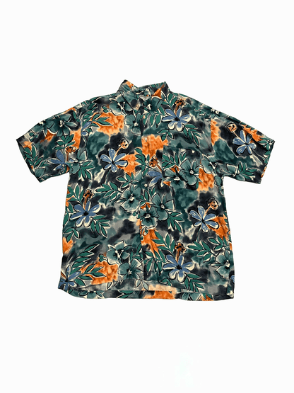 "M.E. SPORT" Botanical Pattern Rayon Aloha Shirt
