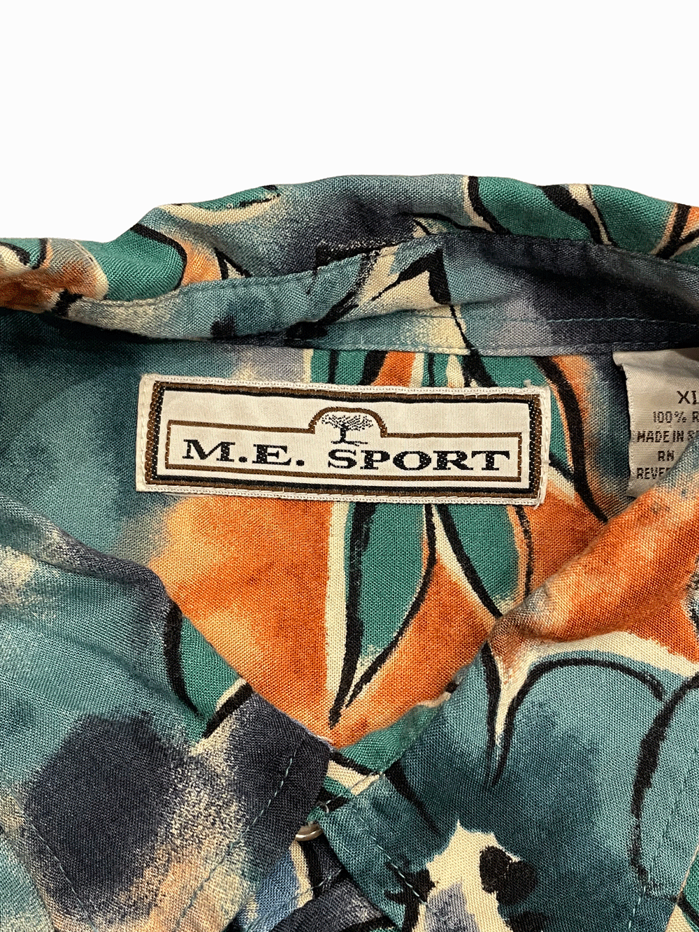 "M.E. SPORT" Botanical Pattern Rayon Aloha Shirt