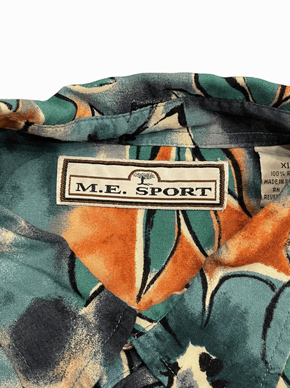 "M.E. SPORT" Botanical Pattern Rayon Aloha Shirt
