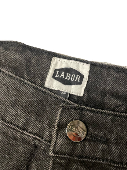 LABOR SKATESHOP "Skyline Sketch" SINGLE KNEE DENIM WASHED BLACK