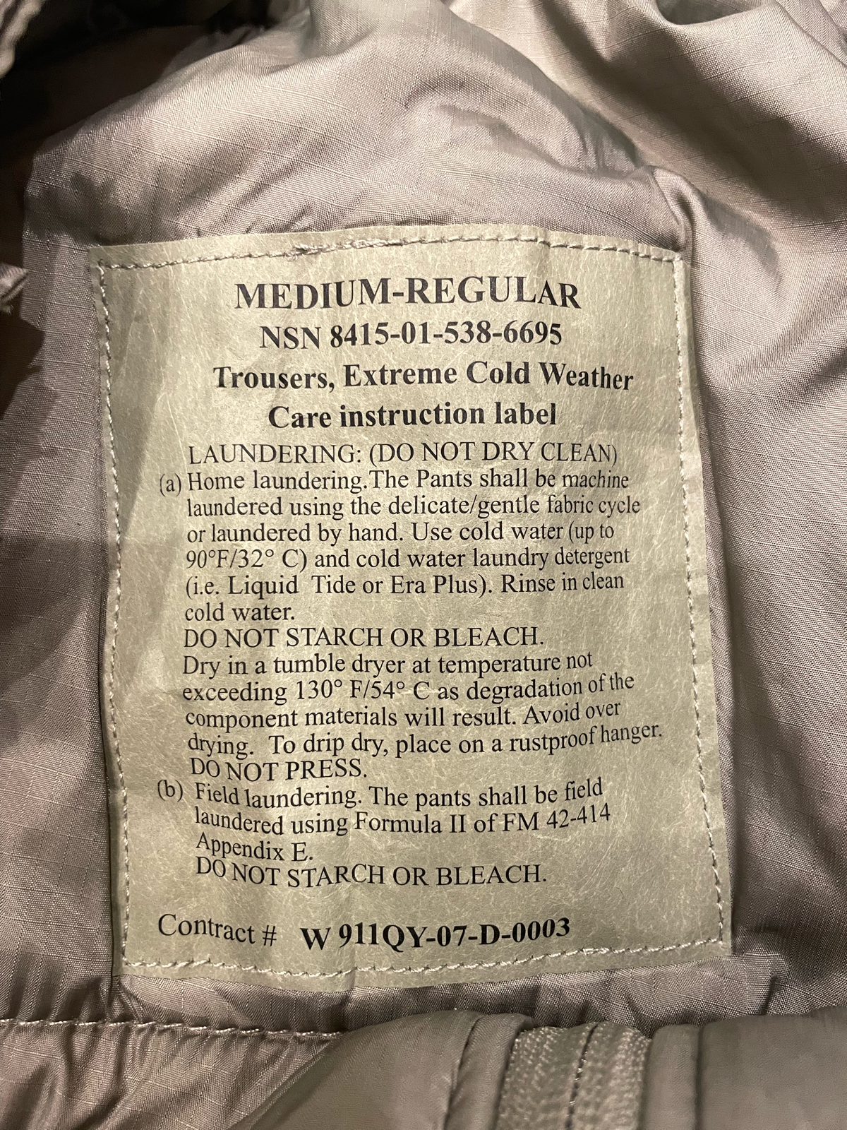 US ARMY ECWCS GEN3 LEVEL7 PANTS