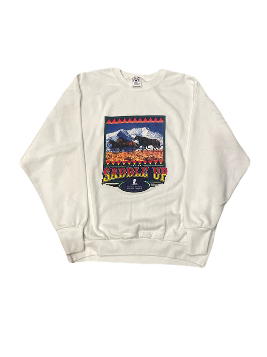 90'S "SADDLE UP" Horse Graphic CREWNECK SWEATSHIRT