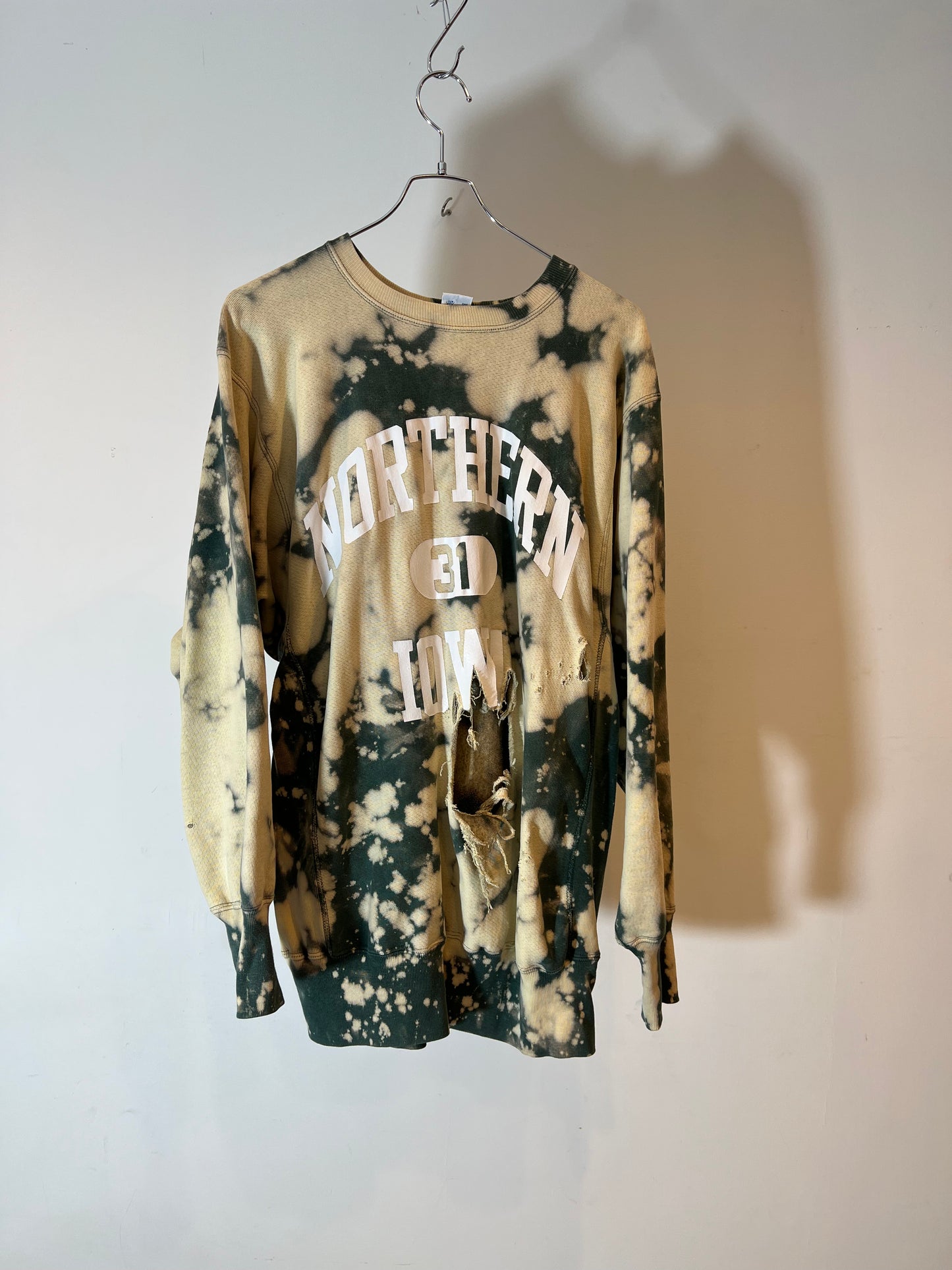 90'Ｓ "Champion"Reverse Weave "NORTHERN IOWA" Bleach-Dyed & Damaged