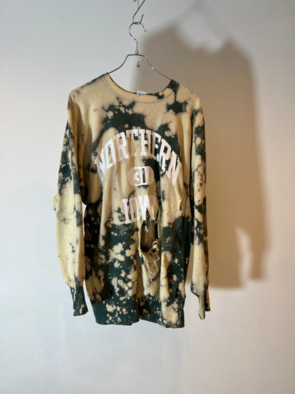 90'Ｓ "Champion"Reverse Weave "NORTHERN IOWA" Bleach-Dyed & Damaged