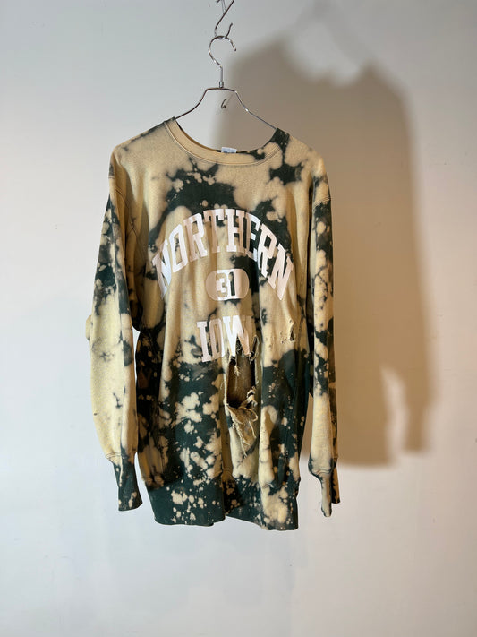 90'Ｓ "Champion"Reverse Weave "NORTHERN IOWA" Bleach-Dyed & Damaged